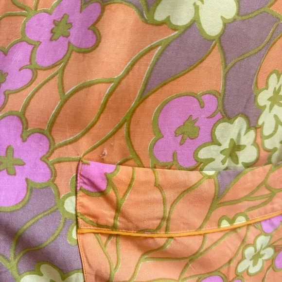 Vintage 1970s Mandarin Floral Tunic Dress Bold Orange Retro Print hippy flower - Picture 7 of 7